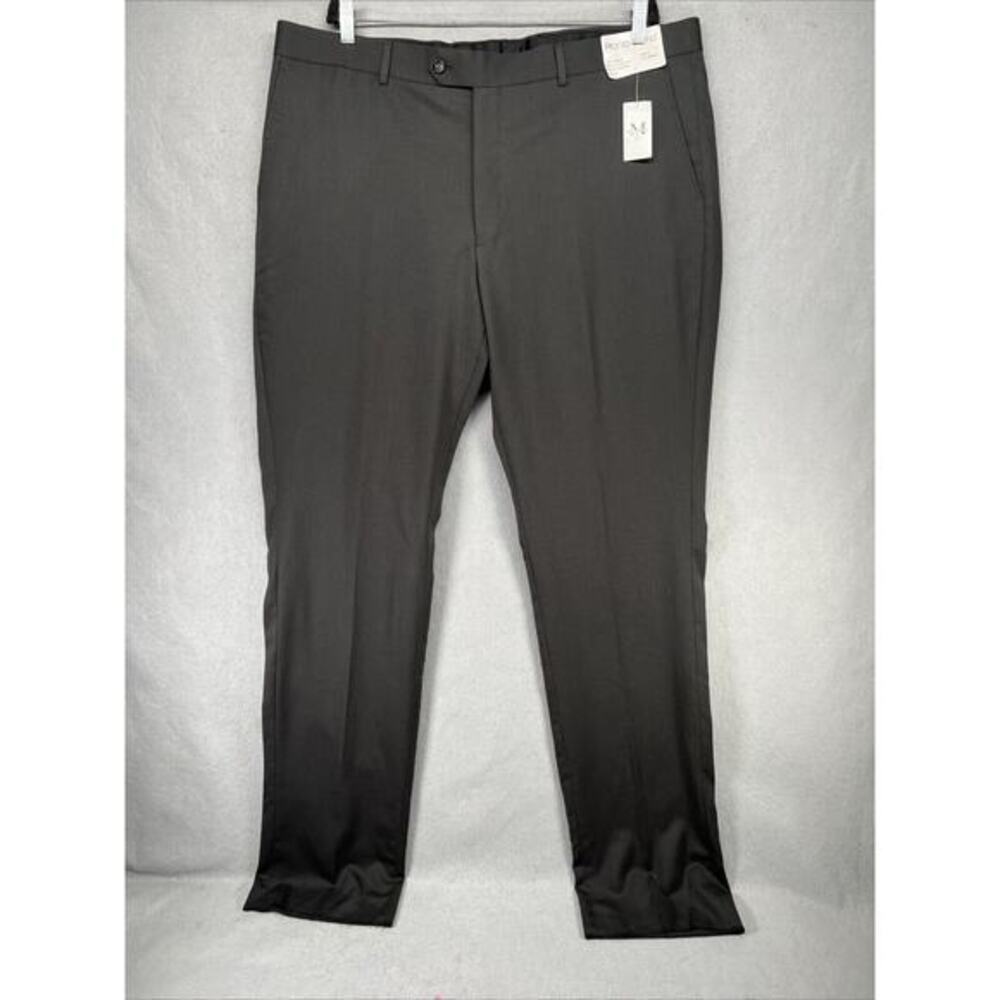 Pronto Uomo Suit Pants 42 Gray 100% Wool Slim Fit Unhemmed Trousers Slacks NWT